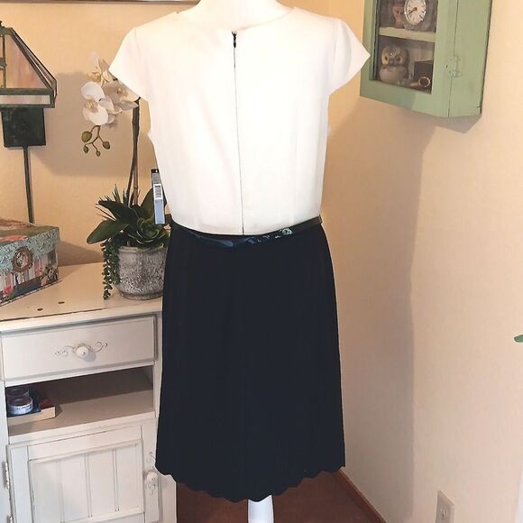 NWT. Tahari ASL Black and White Scalloped Dress. - Picture 8 of 14